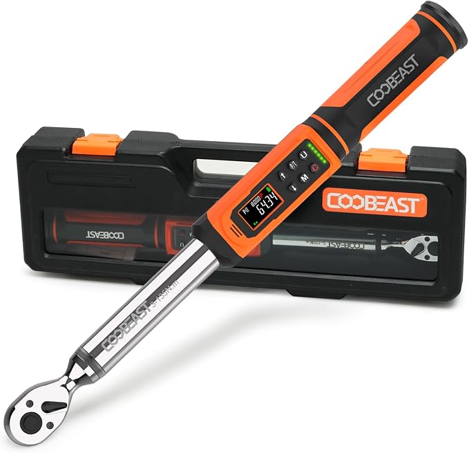 coobeast 3/8 Drive Digital Torque Wrench(1.5-99.5 Ft-lbs./2-135Nm) | Preset Value Torque Wrench with ±2% accuracy, Buzzer and LED Flash Five Units of Measure for Motorcycle, Auto Repair