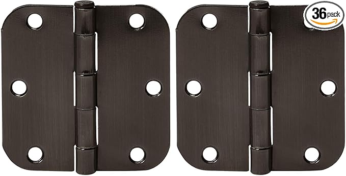 Amazon Basics Rounded 5/8 Radius Interior Door Hinges with Screws, 3.5" x 3.5", Oil Rubbed Bronze, 36-Pack