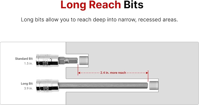 TEKTON Long Hex Bit Socket Set, 21-Piece | SHB90206 | 1/4 Inch Drive, (5/64 - 5/16 in., 2 - 8 mm), Socket Rail