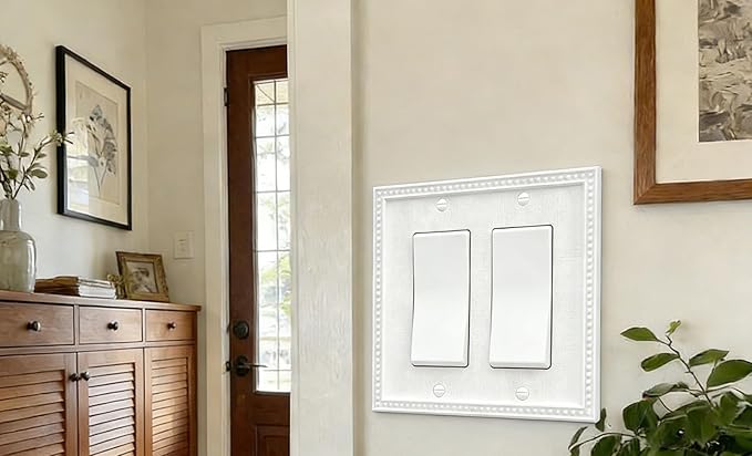 ZEFTV 10 Pack Mid-Size Decorator Wall Plates 2-Gang Switch Outlet Electrical Cover Plate Unbreakable Thermoplastic Faceplate for Light Receptacle Outlet Switch, Classic Beaded Relief Design, White