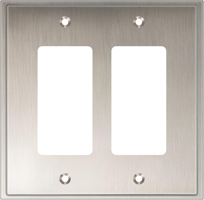 Henne Bery Soft Modern Decorative Wall Plate Switch Plate Outlet Cover (Double Decorator, Satin Nickel)