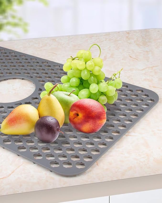 Kitchen Sink Mat 24 x 13in Silicone Sink Mat Non Slip Sink Protector for Farmhouse Kitchen Grey