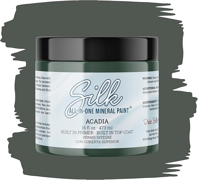 Dixie Belle Silk All-in-One Mineral Paint - Acadia (16oz) - All-in-One Water Based Primer + Topcoat - Durable Furniture Paint - Low Reflective Finish