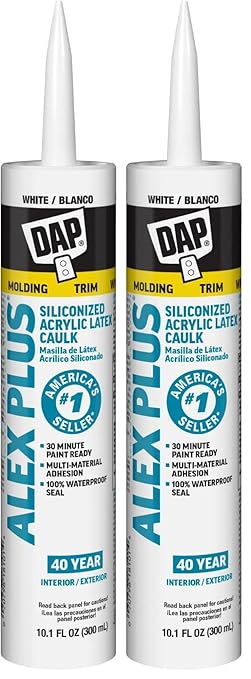 DAP Acrylic Latex Caulk with Silicone, White | Alex Plus | 10.1oz | Pack of 2