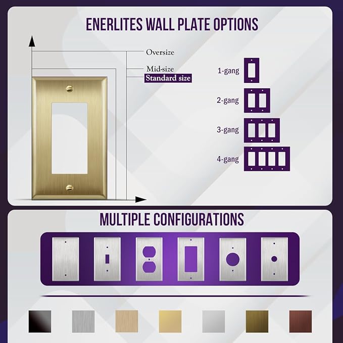 ENERLITES Decorator Switch or Outlet Metal Wall Plate, Stainless Steel Outlet Cover, Corrosion Resistant, Size 1-Gang 4.50" x 2.76", Stainless Steel 201, 7731-BB, Brushed Brass, Gold