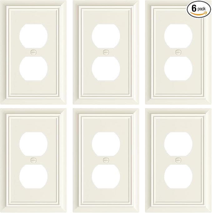 6-Pack Duplex Outlet Cover Plate, Decorative Light Almond Switch Plates and Outlet Covers, Natural Bamboo Fiber Wall Plates for Electrical Outlets, 1 Gang Receptacle Cover, Corrosion Resistant