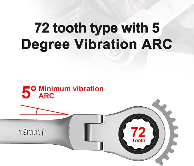 WISEUP 16mm Ratchet Wrench, CR-V Forged Combination Wrench | 2 in 1 Flex Head Ratcheting Wrench, Durable Hand Tools