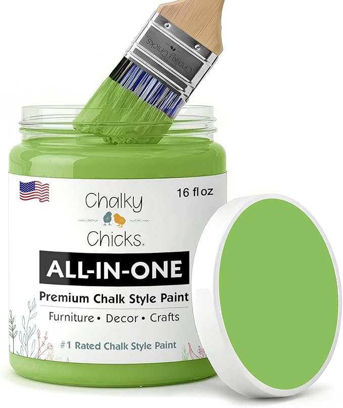 Chalky Chicks 16 Fl Oz Matte Pistachio (Lime Green) Chalk Paint for Furniture Without Sanding, No Prep Furniture Paint No Sanding All in One for Crafts, Wood,Walls, Cabinet, Metal, Dresser, Farmhouse