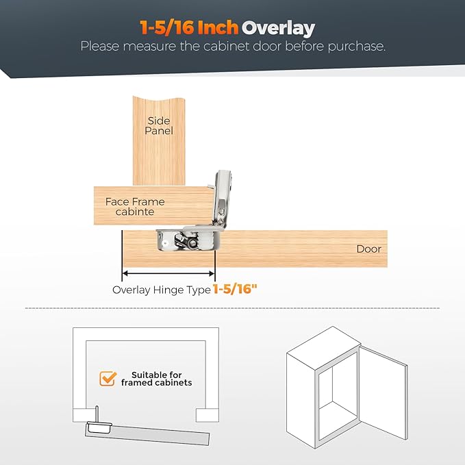 2 Pack (1 Pairs) 1-5/16" Overlay Soft Close Cabinet Hinges, Satin Nickel Stainless Steel Concealed Hinges with 3D Self-Closing for Face Frame Doors & Kitchens