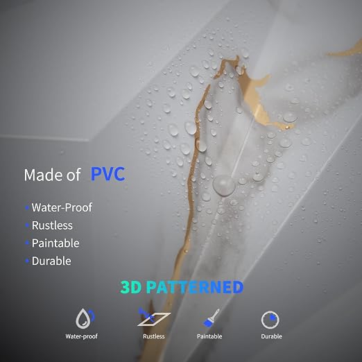 33 Pack 3D Wall Panel Diamond for Interior Wall Décor, PVC Textured Wall Panels, 12''x12'' Cover 32.Sq.Ft. Gold Veined White | PVC Accent Wall Panels for Interior Wall Decor, Living Room Lobby Bedroom Hotel Office