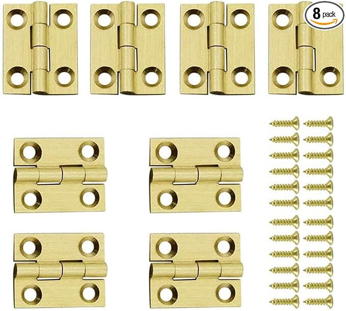Mini Solid Brass Hinges Cabinet Drawer Butt Hinges for Jewelry Chest Wood Box,1/1.5/2.5Inch,8PCS (1Inch)