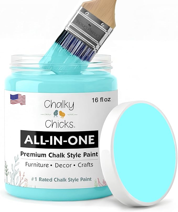 Chalky Chicks 16 Fl Oz Matte Aqua Bay (Aqua Blue) Chalk Paint for Furniture Without Sanding - No Prep Furniture Paint No Sanding All in One for Crafts, Wood, Cabinet, Metal, Dresser, Farmhouse