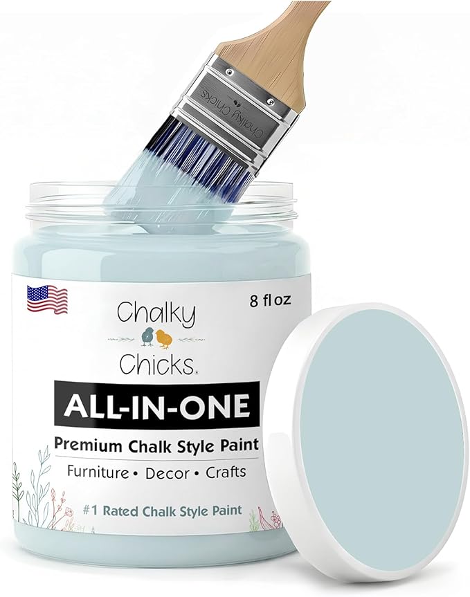 Chalky Chicks 8 Fl Oz Matte Cancun Blue (Light Blue) Chalk Paint for Furniture Without Sanding - No Prep Furniture Paint No Sanding All in One for Crafts, Walls, Cabinet, Metal, Dresser, Farmhouse
