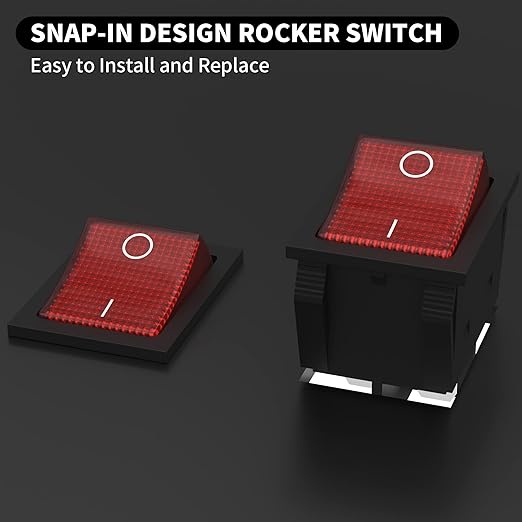 DaierTek 12V 30A Rocker Switch 4 Pin Red LED Lighted Rocker Toggle Switch DPST Heavy Duty 30 Amp 12 Volt Rocker Switch KCD2 KCD4-5pcs