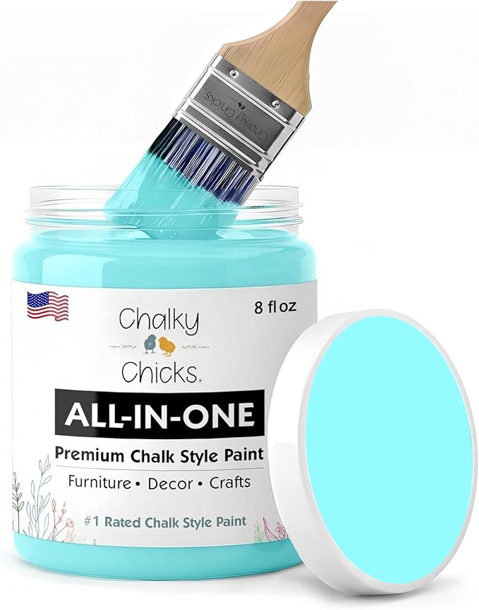 Chalky Chicks 8 Fl Oz Matte Aqua Bay (Aqua Blue) Chalk Paint for Furniture Without Sanding, No Prep Furniture Paint No Sanding All in One for Crafts, Wood, Walls, Cabinet, Metal, Dresser, Farmhouse