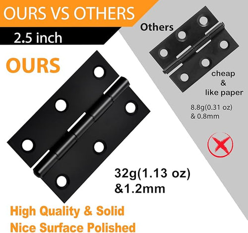 12 PCS 2.5 inches Black Door Hinge Cabinet Door Hinges Stainless Steel Butt Hinges Home Furniture Hinges Bisagras for Door, Window, Case Lid, Wooden Box Chest with 72 Mounting Screws, Black