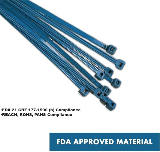 Kable Kontrol Metal Detectable Blue Zip Ties 5200 Pcs, 14 Inch, 50 Lbs Test | Iron Infused Cable Ties, Self-Locking, Metal Detector Compatible, Material Complies FDA Standards, Bulk Pack