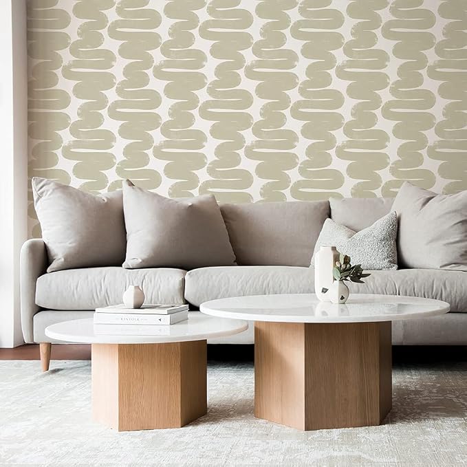Tempaper x Bobby Berk Beige & White Wiggle Room Removable Peel and Stick Wallpaper, 20.5 in X 16.5 ft, Made in The USA