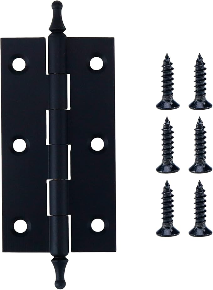 Mcredy 2 Inch Solid Brass Ball Finial Hinges, Antique Style Cabinet Door Hinges with Screws, Vintage Butt Hinges for Kitchen Cabinets, Jewelry Boxes Hardware