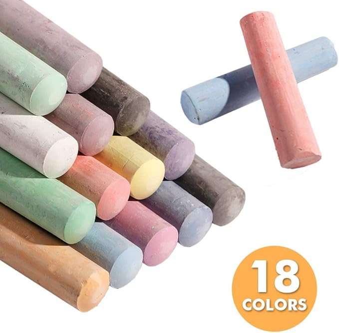 feela Sidewalk Chalk, 144 Pack 18 Colors Sidewalk Chalk Set For Kids Jumbo Chalk Bulk, Great for Kids Family, Paint on Sidewalk School Chalkboard Blackboard Street Playground