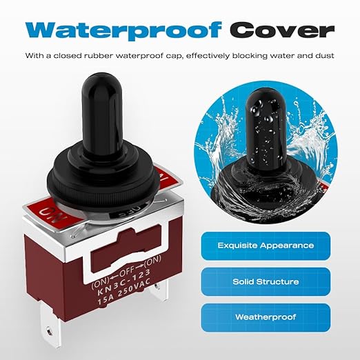 Momentary Toggle Switch, Malictele SPDT 3Pin (ON)-Off-(ON) Marine Toggle Switch 12VDC 30A/250VAC 15A Heavy Duty 3 Way with Waterproof Cap for Auto Car Boat- 4 Pack