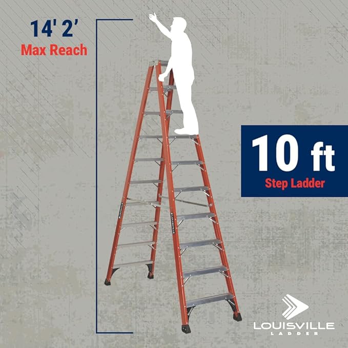 Louisville Ladder 10-Foot Fiberglass Twin Front Step Ladder, 375-Pound Load Capacity, Type IAA, FM1410HD