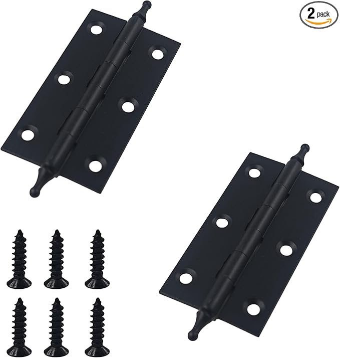 3 Inch Antique Style Solid Brass Butt Hinges with Ball Finials, Black Plated Butt Hinges with for Furniture Cabinet Drawer Door, 2PCS