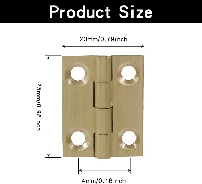 Murtenze 8 Pcs 1 Inch Mini Solid Brass Hinges，Brass Cabinet Hinge Small Box Hinges Butt Hinge for Cabinet, Drawer, Wood Box