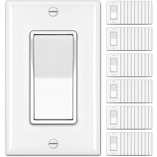 BESTTEN 60 Pack Single Pole Decorator Wall Light Switch with Wallplate, 15A 120/277V, On/Off Rocker Paddle Interrupter, UL Listed, White