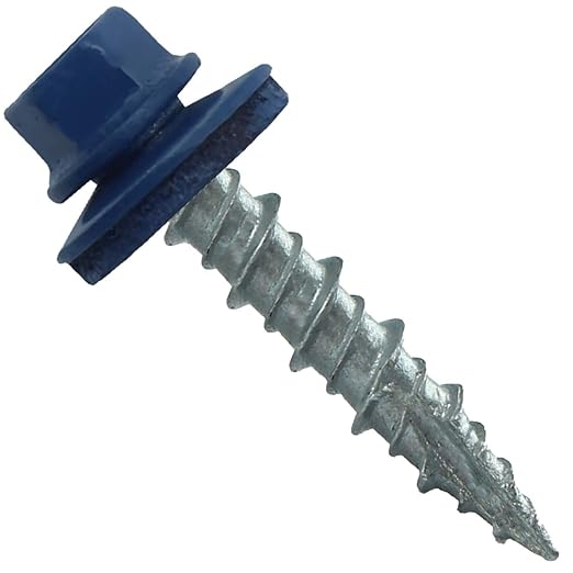10 x 1 Gallery Blue Metal Roofing Screws - Hex Washer Head- Self-Starting/Tapping - EPDM Washer. 10 X 250 Bags - 2,500 Screws