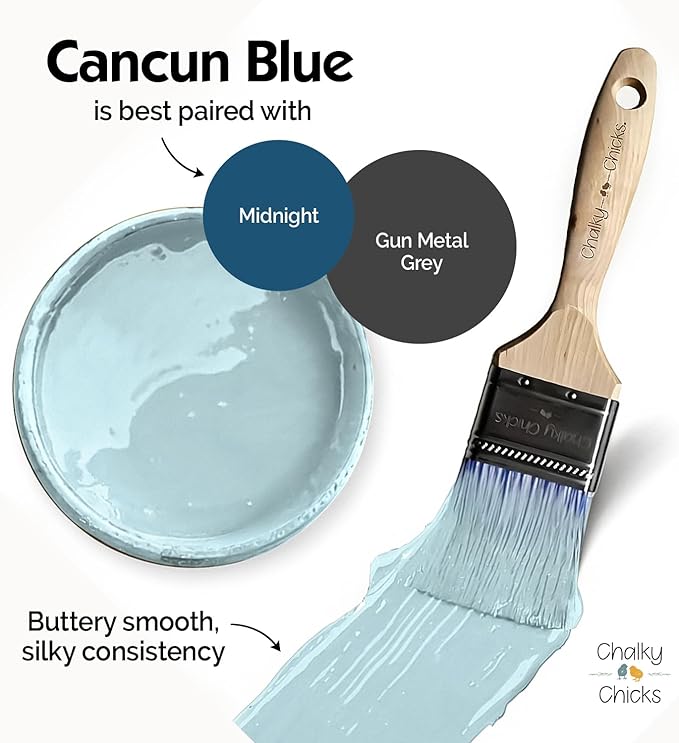 Chalky Chicks 16 Fl Oz Matte Cancun Blue (Light Blue) Chalk Paint for Furniture Without Sanding - No Prep Furniture Paint No Sanding All in One for Crafts, Walls, Cabinet, Metal, Dresser, Farmhouse