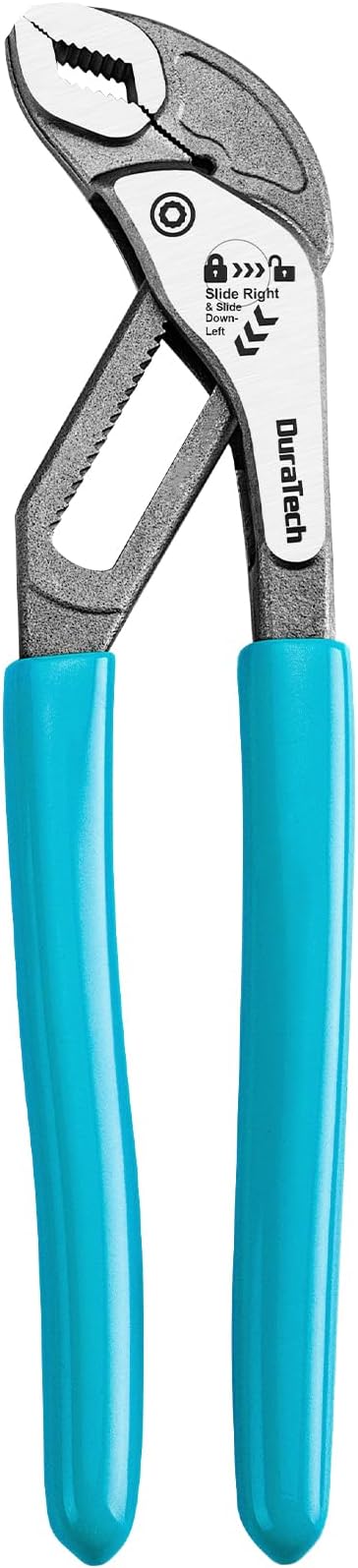 DURATECH 8-Inch Water Pump Pliers, Quick-Adjust Groove Joint Pliers | Tongue and Groove Pliers, Slide-to-Unlock Mechanism, V-Jaw Design, Cr-V Steel, For Plumbing, Automotive and Household Repairs