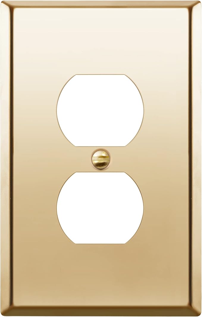 ENERLITES Duplex Receptacle Metal Wall Plate, Stainless Steel Outlet Cover, Corrosion Resistant, Mid-Size 1-Gang 4.88" x 3.11", Stainless Steel 201, 7721M-PB, Polished Brass