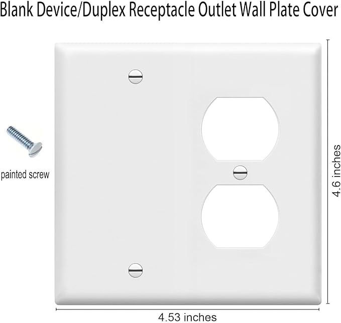 ZEFTV Duplex Receptacle Outlet/Blank Device Wall Plates 2-Gang Switch Electrical Cover Plate Unbreakable Thermoplastic Faceplate for Light Receptacle Outlet Switch, White (4 Pack)