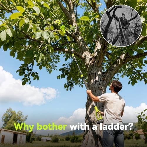 Electric Pole Saws for Tree Trimming, 8 Inch & 6 Inch Mini Chainsaw Cordless with Extension Pole, 16Ft Reach, 2x4.0Ah Battery, Auto Oiling, Tool-Free Chain Tensioning, Tree Trimmer for Branch Limb Cut