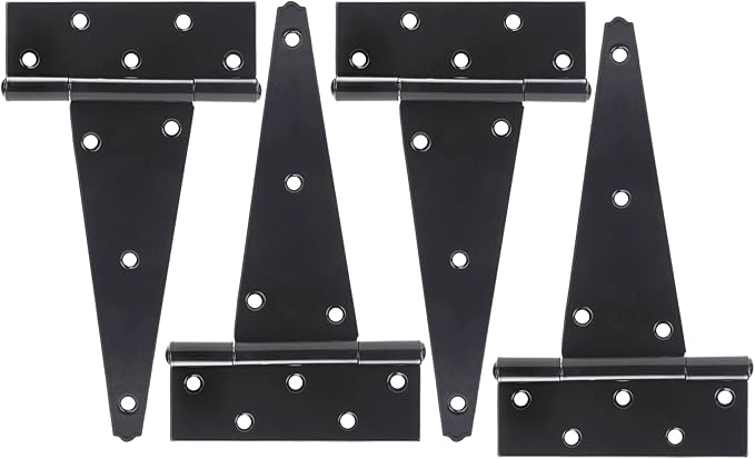 10 Inch T-Strap Shed Door Hinges Heavy Duty, Black Tee Hinge for Wooden Fences, Yard Door, Barn Door Gates, Wrought Hardware Rustproof, 4PCS