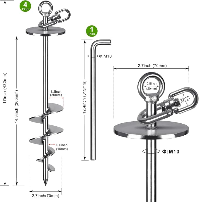 SELEWARE Dog Tie Out Stake 360° Swivel Dog Anchor Outdoor Dog Ground Stake | 17" Long Anti-Rust Heavy Duty Dog Stake for Large Dogs up to 220 lbs, Easy Install with Twist Rod for Yard, Camping Outside