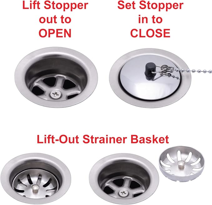 Ambassador Marine - 2 inch Drain, Trap Sink Drain, 1-1/4 inch-M Thread, w/Strainer, w/Chain Stopper - Brushed Finish - S00-1116-BP-W