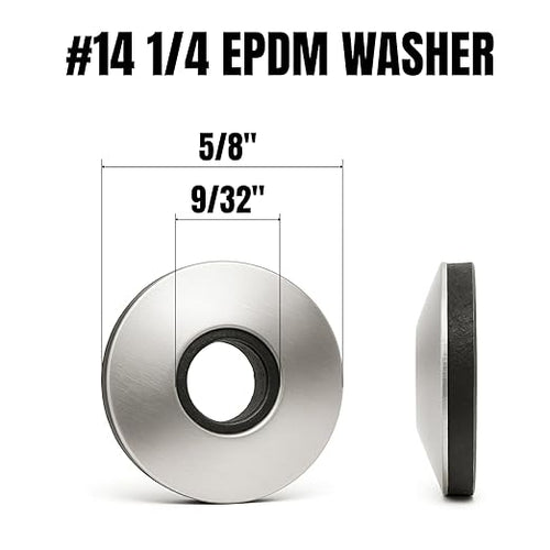100 PCs 1/4" EPDM Bonded Sealing Washers, 304 Stainless Steel Rubber Washers for Screws – Roofing & Metal Panel Sealers