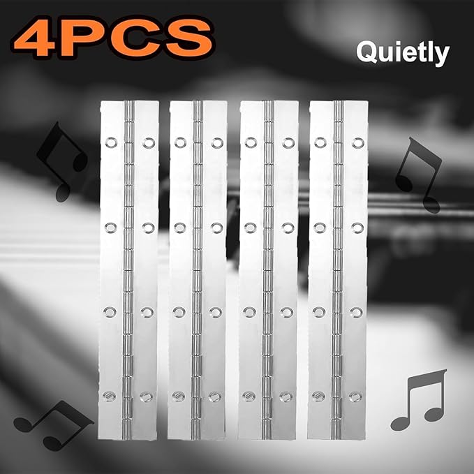 4Pcs 8Inch Piano Hinges,304Stainless Steel Hinge(Silver) 1.2'' Open Width,0.04'' Folding for Storage Boxes, Cabinets, Door, Piano, Wood Furniture