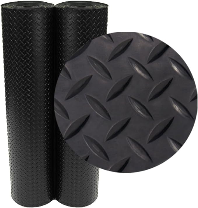 Rubber-Cal Diamond-Plate Rubber Flooring Roll - 3 mm x 4 ft x 2.5 ft Roll - Black