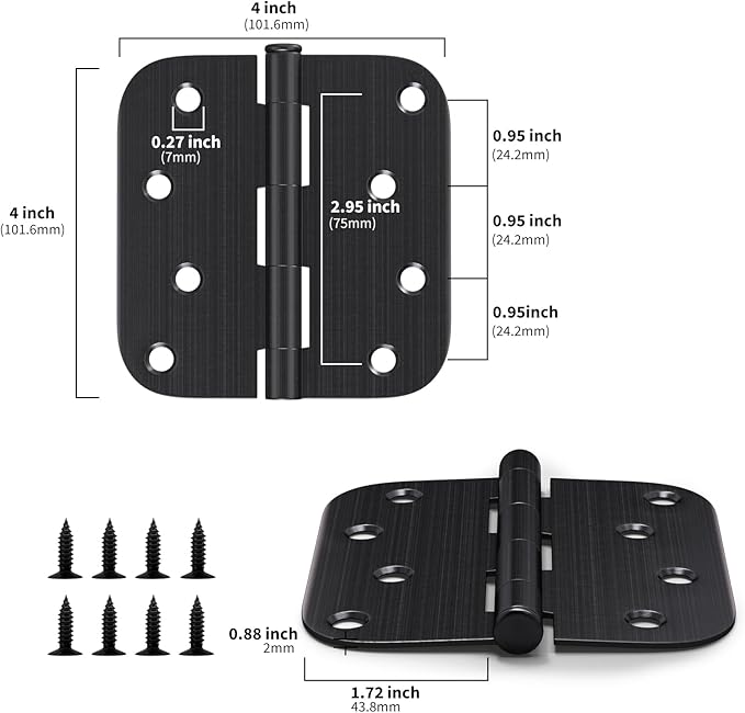 18 Pack goldenwarm 4 inch Oil Rubbed Bronze Door Hinges, Heavy Duty Interior and Exterior Door Hinges 4in x 4in with 5/8" Radius Corners