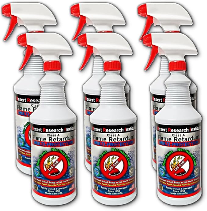 Fire Retardant Spray Liquid Solution (Class A for Natural Textiles, Raw Wood, Absorbent Materials & More) Eco-Safe, Non Toxic, C.A.C. Title-19, ASTM E84, DRI-ONE