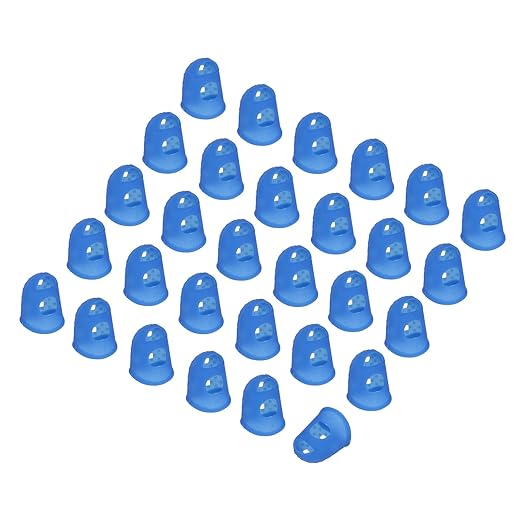 PATIKIL Finger Tip Covers Cots, Deep Blue Silicone Finger Protectors Gloves Breathable Reusable Fingertip Caps with Air Holes for Dry Skin Finger Cracking, XL, 30 Pcs