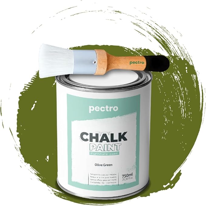 Chalk Paint for Furniture 25 fl.Oz. (750ml) + Special Chalk Paint Brush - Furniture Paint no Sanding or Priming - Chalk Finish Wood Paint - DIY Projects Home Decor & Improvement (OLIVE GREEN)