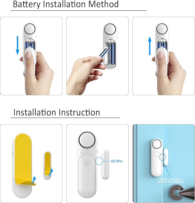 2-Pack Window and Door Alarms When Opened for Kids Safety/Dementia Safety/Home Security, Wireless Sliding Front Door Opening Sensor Alarm with Remote, 120dB Burglar Alert for House/Bedroom/Apartment