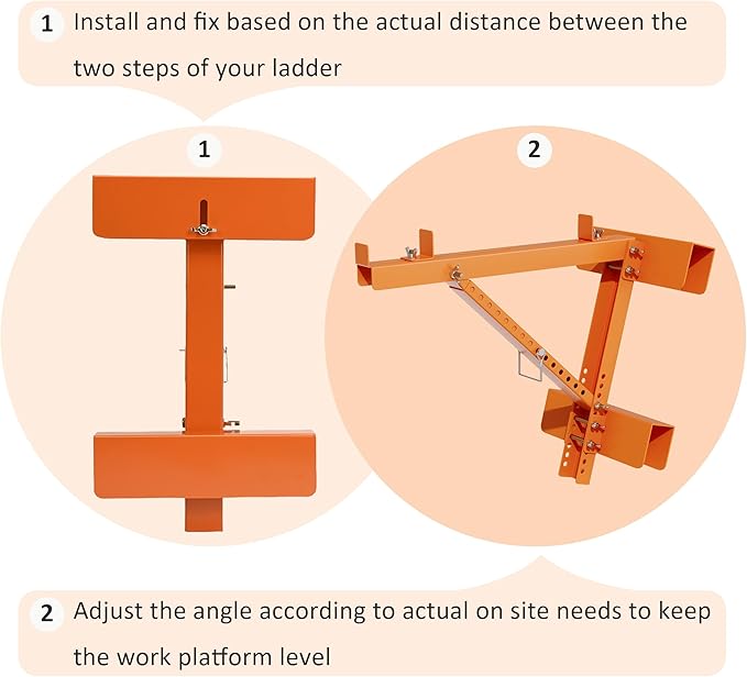 2 Pack Adjustable Ladder Jacks for Scaffolding Platform, Heavy Duty Steel Ladder Jacks Scaffold Bracket, Two-Rung Short Body Extension Ladder Jack for Roofing Painting