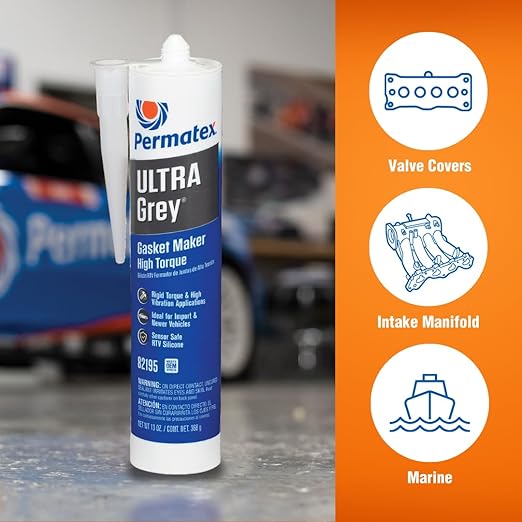 Permatex 82195 Ultra Grey Rigid High-Torque RTV Silicone Gasket Maker, Sensor Safe and Non-Corrosive, for High Torque and Vibration Resistant Applications, 13 oz