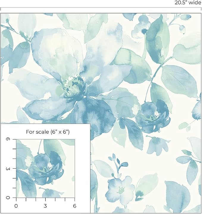 NextWall Watercolor Flower Peel and Stick Wallpaper (Seaglass)