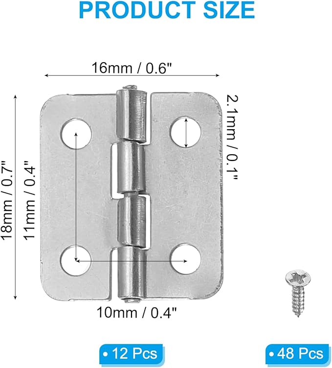 PATIKIL Small Butt Hinges 3/4 Inch, 12 Pack Mini Jewelry Box Hinge with Screw for Jewelry Wooden Boxes Cabinet Drawer Doors Gate, Silver